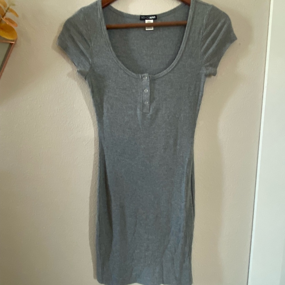 Fashion Nova Gray Ribbed Mini Dress